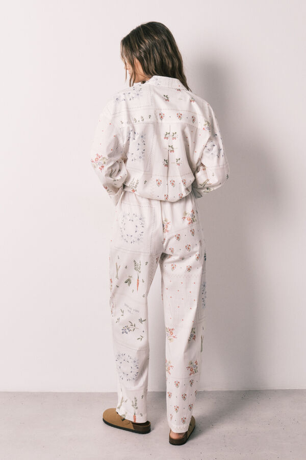 Women'secret Pantalon long 100% coton &agrave; imprim&eacute; floral blanc