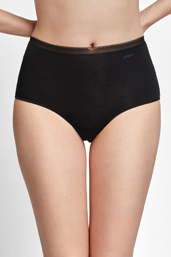Womensecret Basic high waist panty with lace trim noir