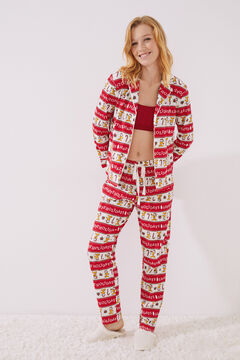 Womensecret Pyjama boutonné 100 % coton Garfield à Noël imprimé