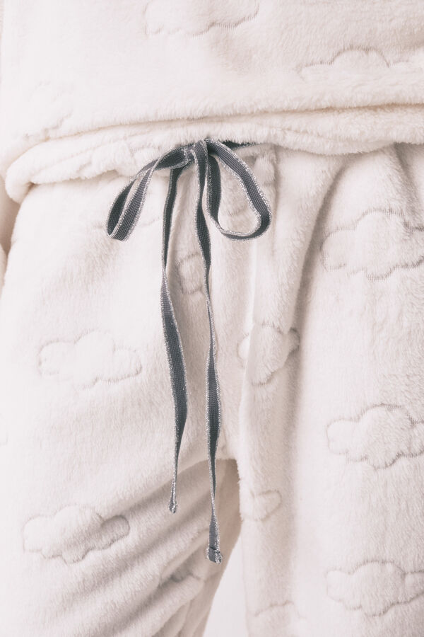 Women'secret Grey fleece cloud-print long pyjamas grey