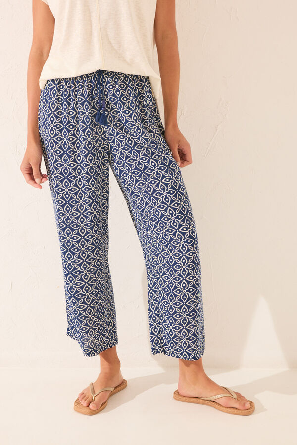 Women'secret Stamp print Capri trouser blue