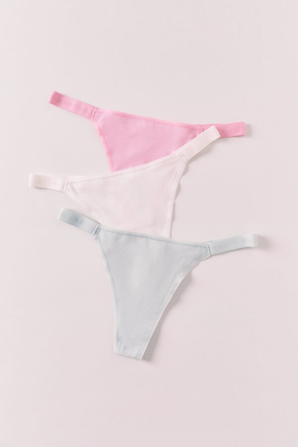 Women'secret Lot de 3 strings en coton m&eacute;lang&eacute; &agrave; logo blanc