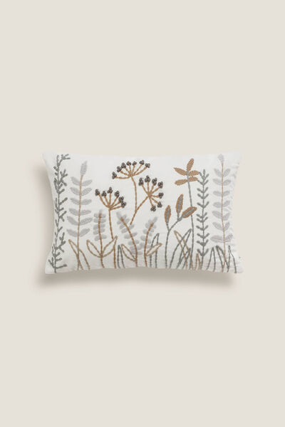 Womensecret Leaves and flowers cotton cushion cover grey
