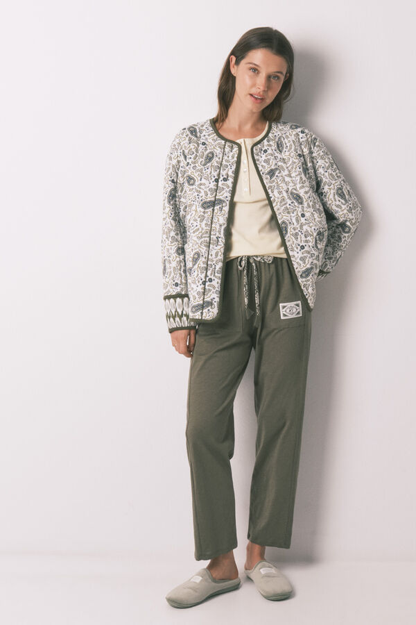 Women'secret Green cotton long trousers beige