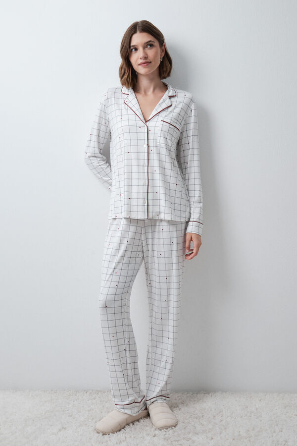 Women'secret Plaid heart print classic pyjamas beige