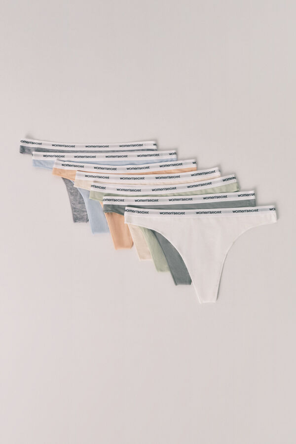 Women'secret Plain cotton 7-pack thongs with logo white