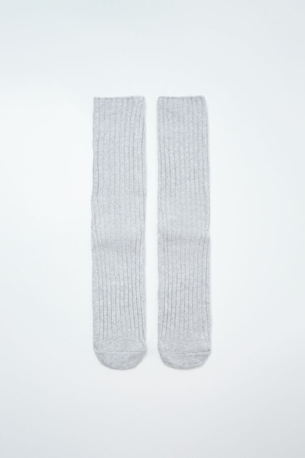 Women'secret Grey lurex ribbed long socks grey
