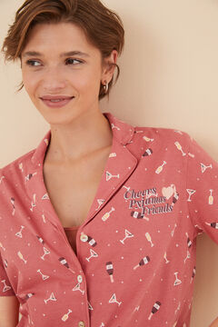 Womensecret Pyjama chemise 100 % coton La Vecina Rubia manches courtes rose