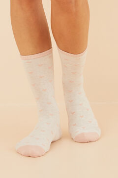 Womensecret Pink cotton mid-calf socks with hearts pink