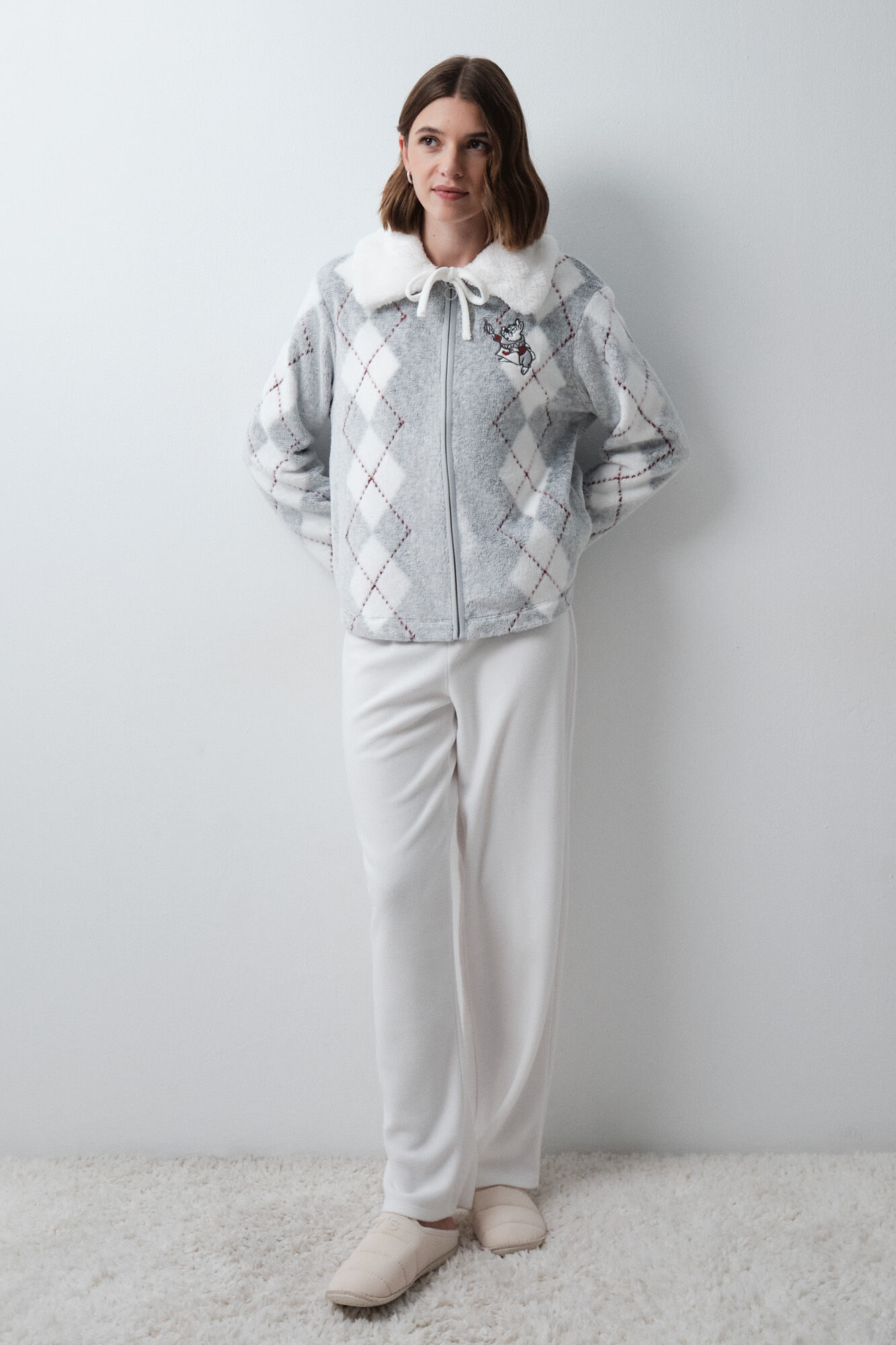 Women'secret Robe de chambre veste &agrave; losanges fermeture &eacute;clair