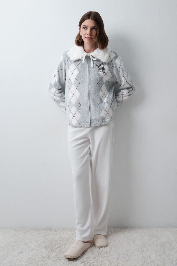Women'secret Robe de chambre veste &agrave; losanges fermeture &eacute;clair gris