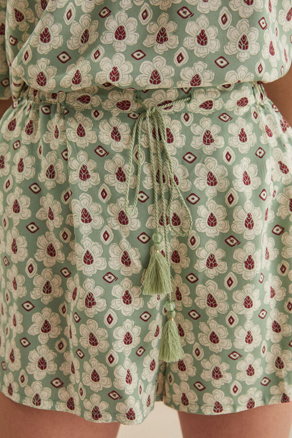 Womensecret Asymmetric top and printed shorts set green