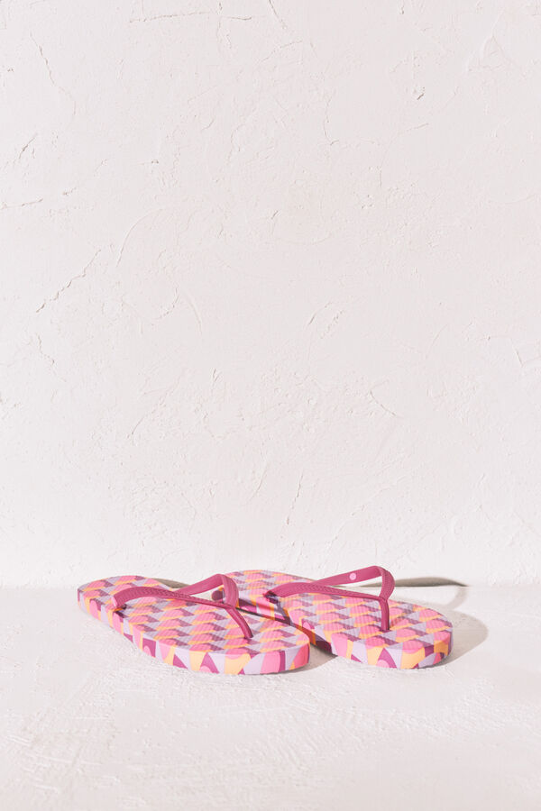 Women'secret Pink geometric print toe sandals pink