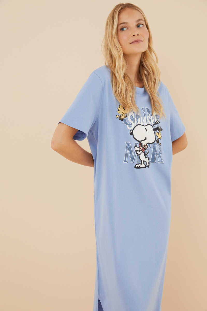 Womensecret Blue 100% cotton midi Snoopy nightgown blue