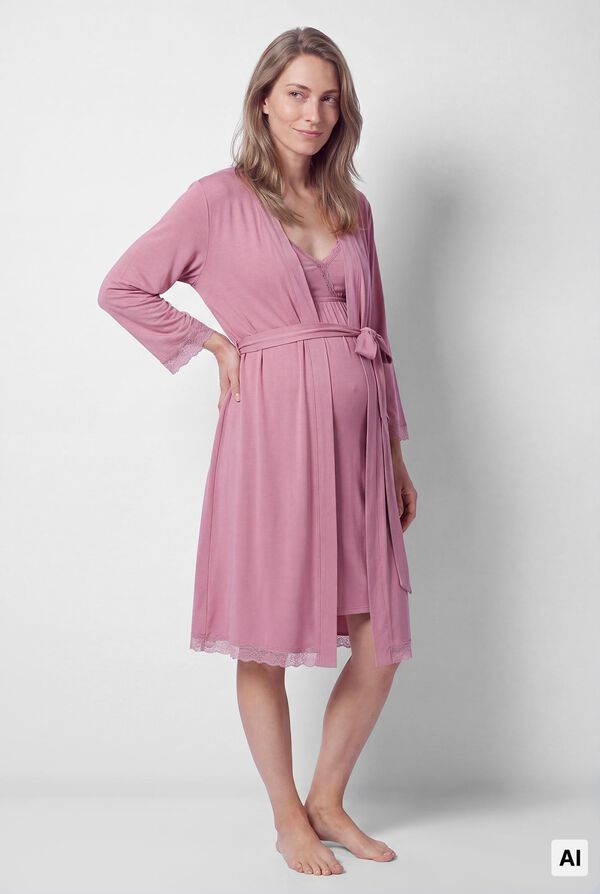 Women'secret Robe de chambre midi &agrave; ceinture rose rose