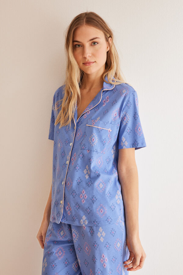 Womensecret Pyjama chemise 100 % coton ethnique bleu