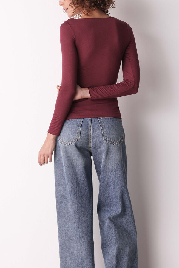 Cotonella Camiseta de cachemira Cuello Barco Manga Larga&nbsp; burdeos