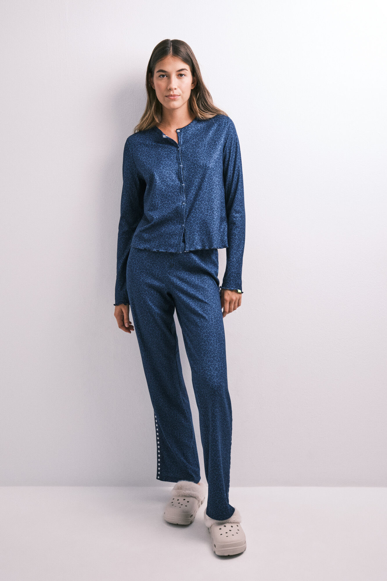 HI&BYE Blue animal print long pyjamas with buttons
