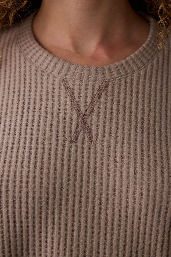 Penti Conjunto de pijama t&eacute;rmico de manga larga con cuello redondo y efecto waffle en color moca beige