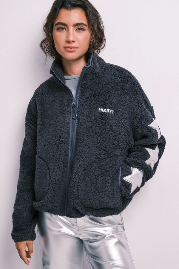 HI&BYE Veste peau de mouton &eacute;toiles gris fonc&eacute; gris