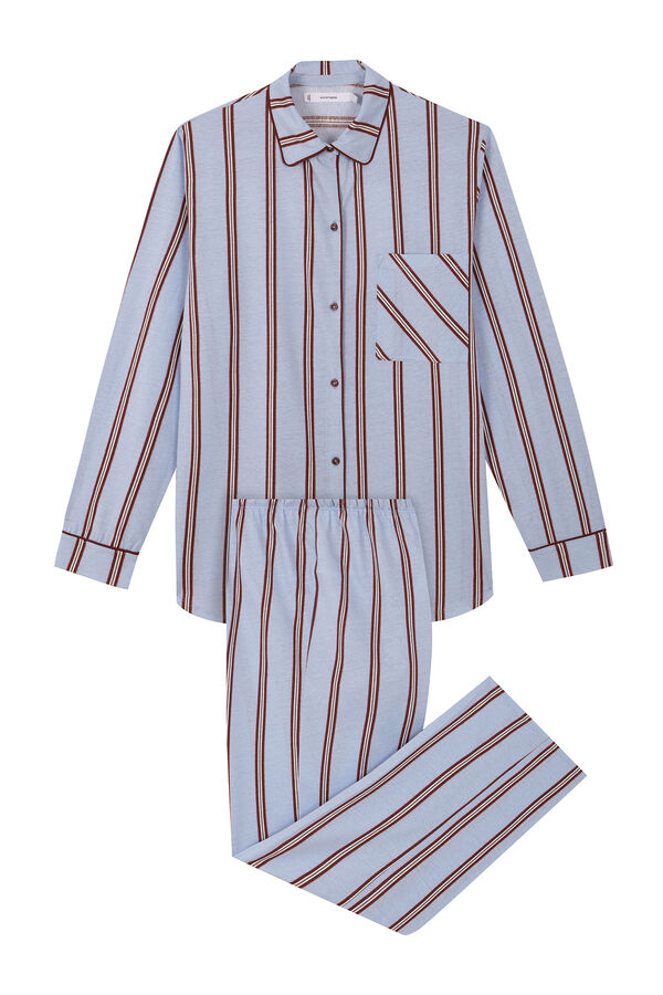 Womensecret Long shirt pajamas 100% cotton striped blue