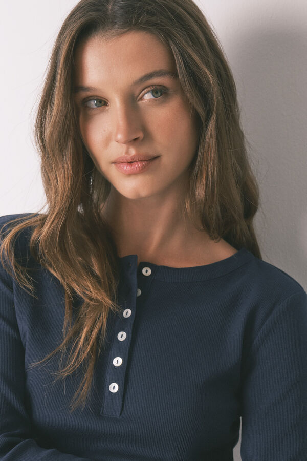 Women'secret Blue cotton long sleeve T-shirt blue