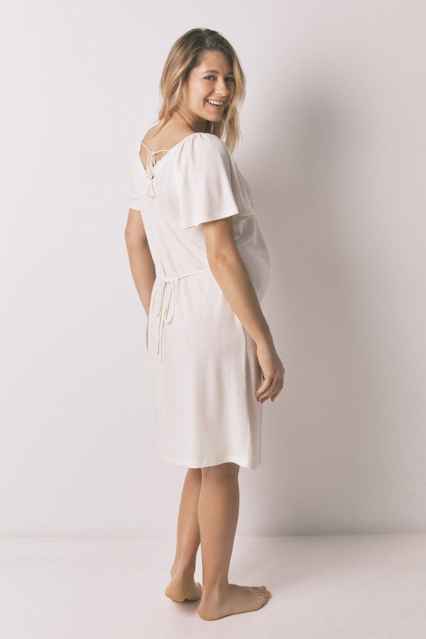 Women'secret White pointelle maternity ruffle nightgown beige