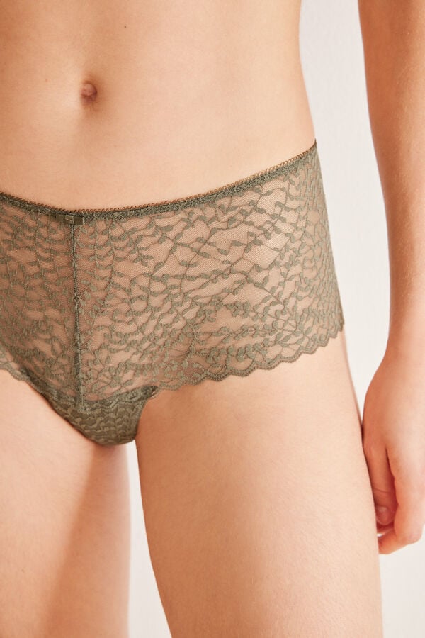 Womensecret Dark khaki lace wide side Brazilian panty Kaki