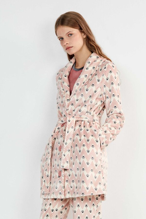 Gisela Printed shawl collar robe white