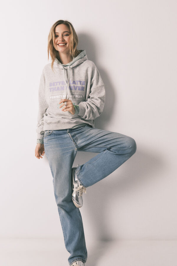 HI&BYE Grey cotton fleece hooded sweatshirt grey