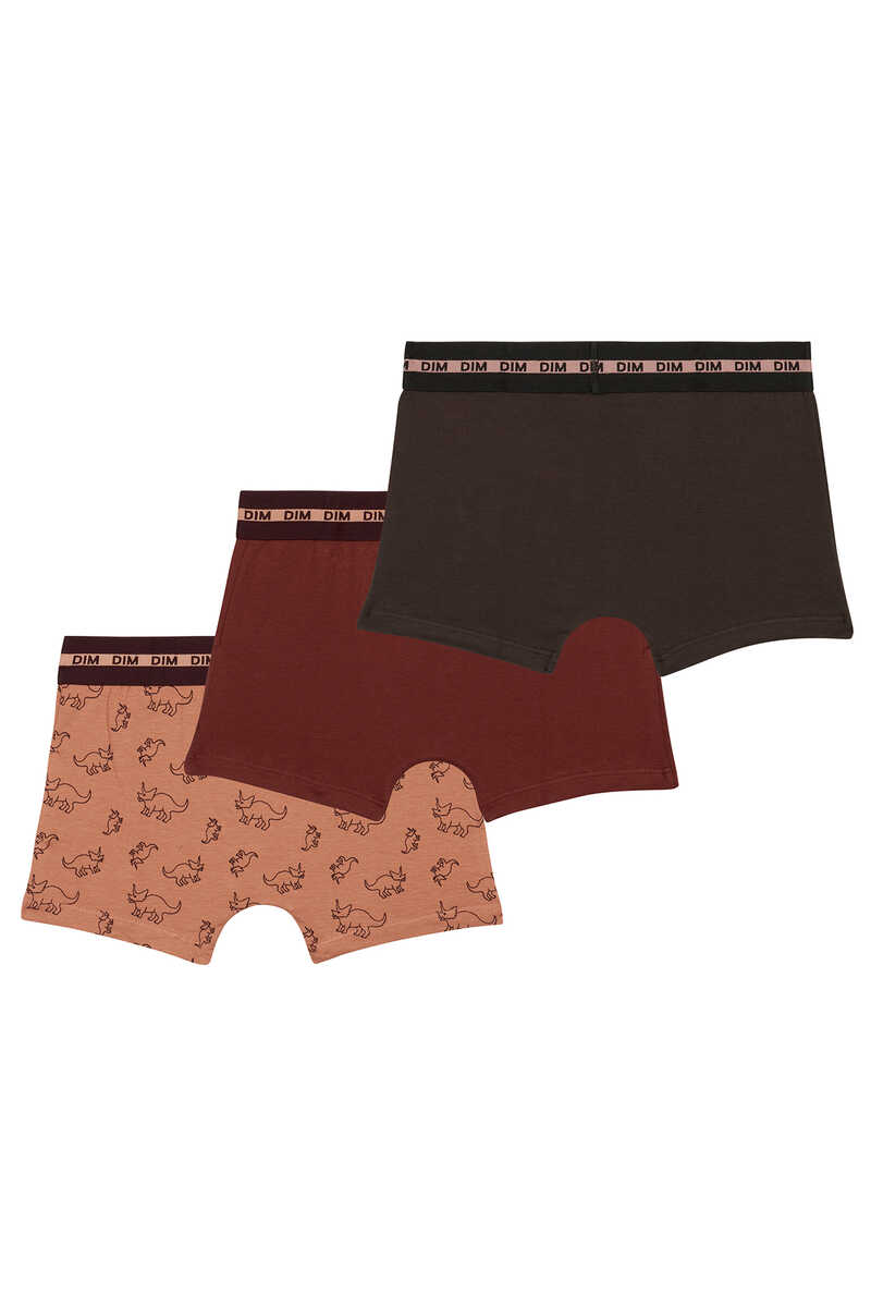 Womensecret Pack of 3 pairs of boys' printed boxers with elastic waistband marron
