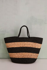 Womensecret Mixed raffia and rope basket bag black