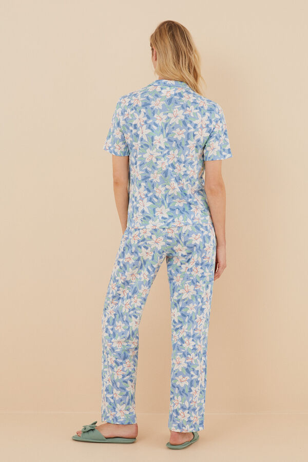 Womensecret Trópusi mintás, hosszú, inges pizsama kék
