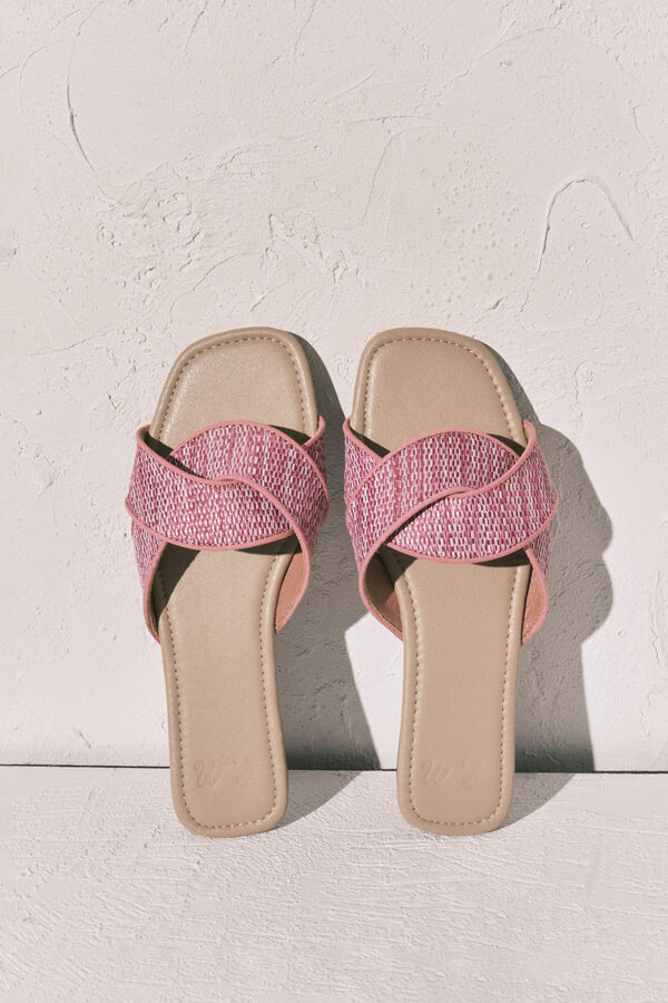 Women'secret Lilac raffia mule sandals pink