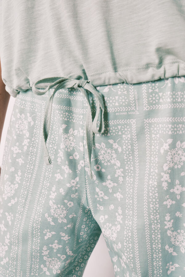 Women'secret Pijama comprido de manga curta em algod&atilde;o estampado bandana verde verde