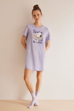 Womensecret Camisa de dormir 100% algodão lilás Snoopy rosa
