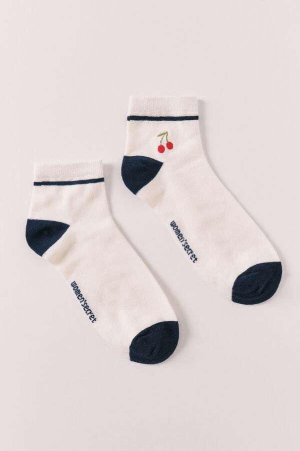 Women'secret Embroidered cherry short socks blue