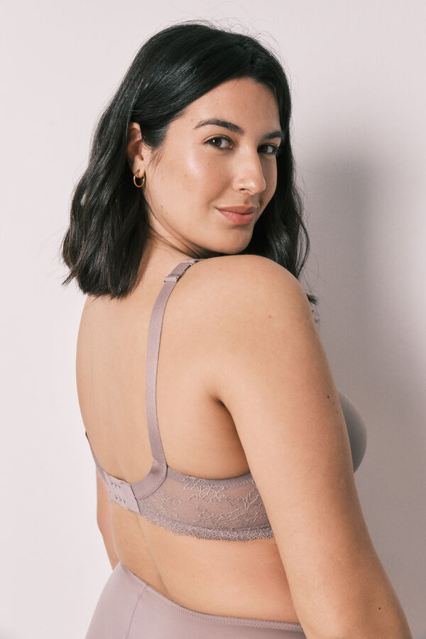 Women'secret Sujetador reductor microfibra y encaje beige REAL nude