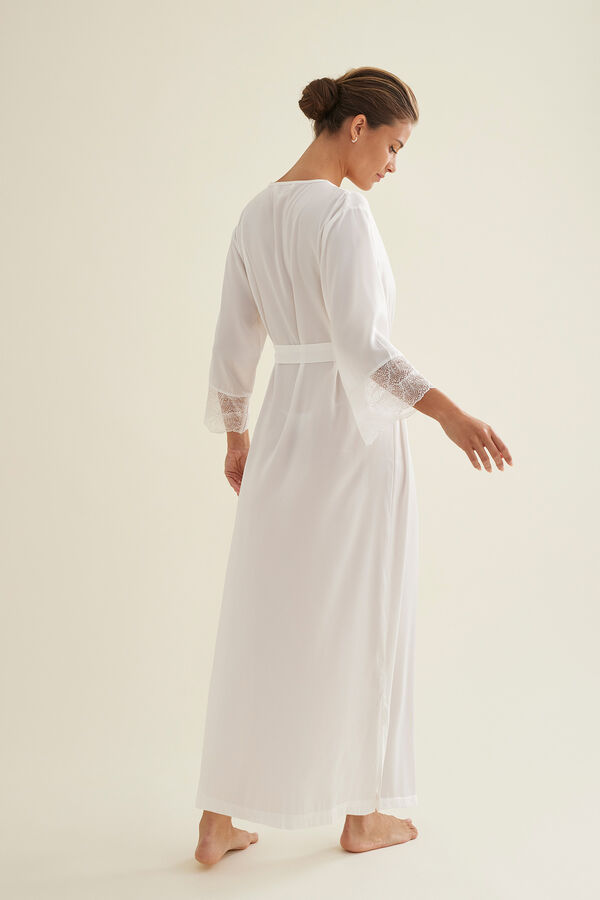 Promise Long satin kimono robe Bež