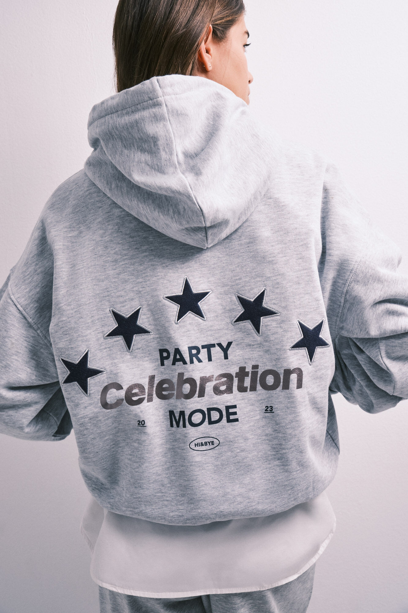 HI&BYE Grey cotton fleece hooded sweatshirt