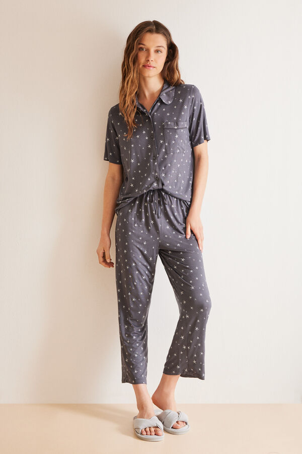 Womensecret Pijama camisero Capri gris cinzento