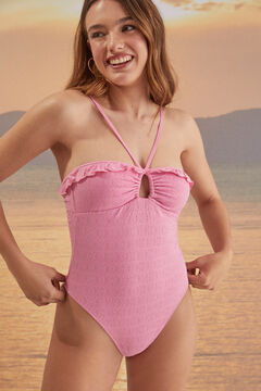 Womensecret Pink bandeau swimsuit with ruffles pink