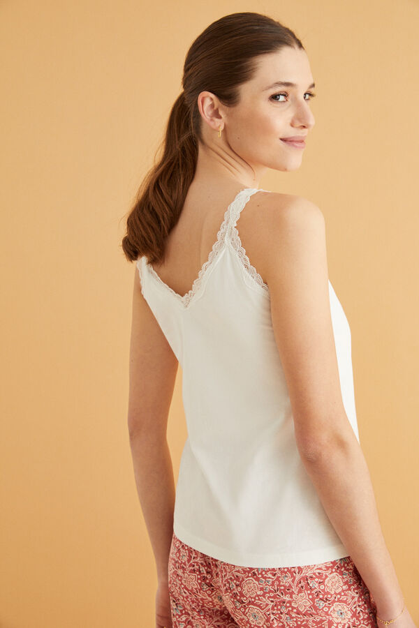 Womensecret 100% cotton and lace vest top beige