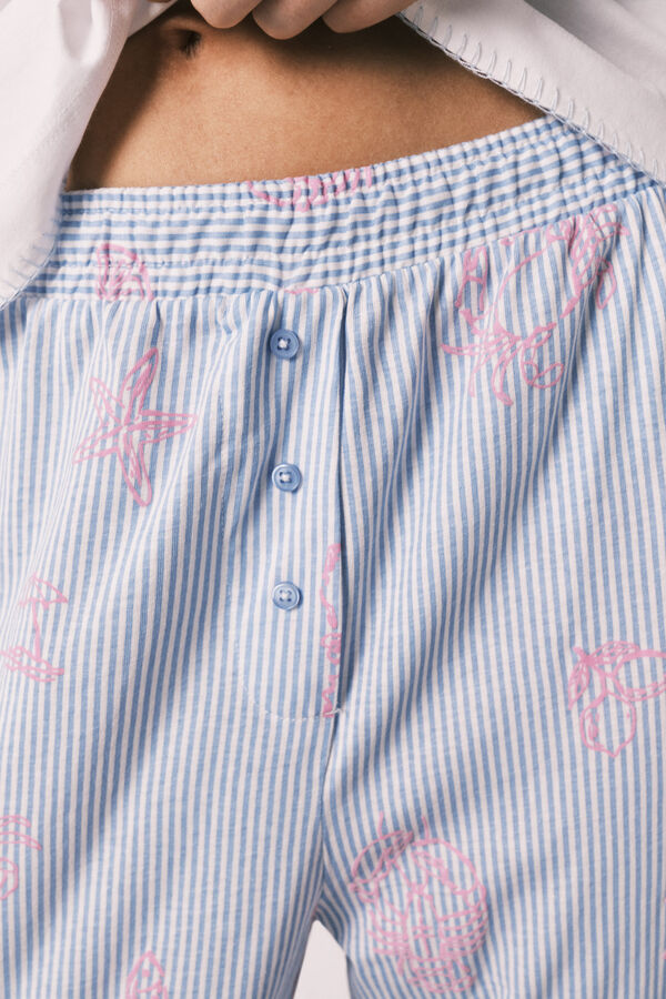 Women'secret Pamučna kratka duga pidžama sa zvezdicama Bež