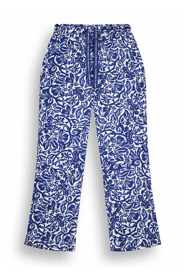 Womensecret Long floral viscose lounge trousers blue