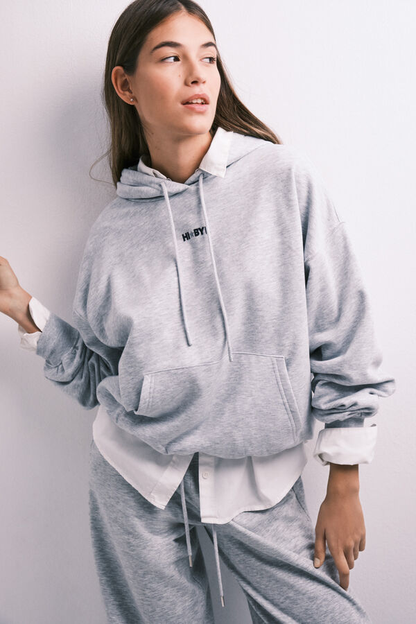 HI&BYE Grey cotton fleece hooded sweatshirt grey