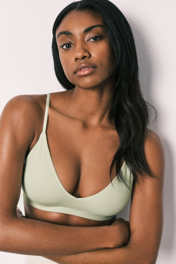 Women'secret Zeleni trouglasti top bez &scaron;avova sa rebrastim tkanjem Zelena