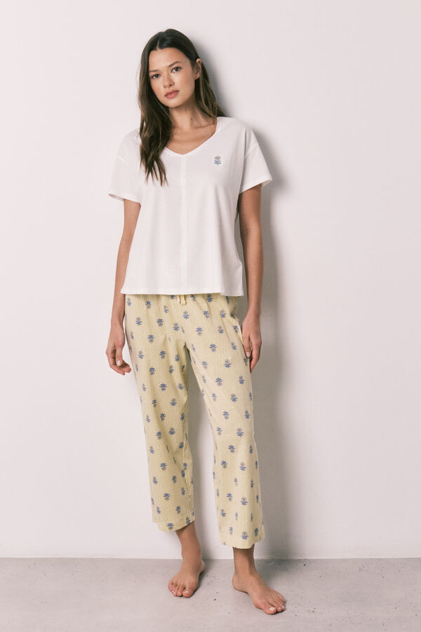Women'secret White cotton capri pyjamas beige