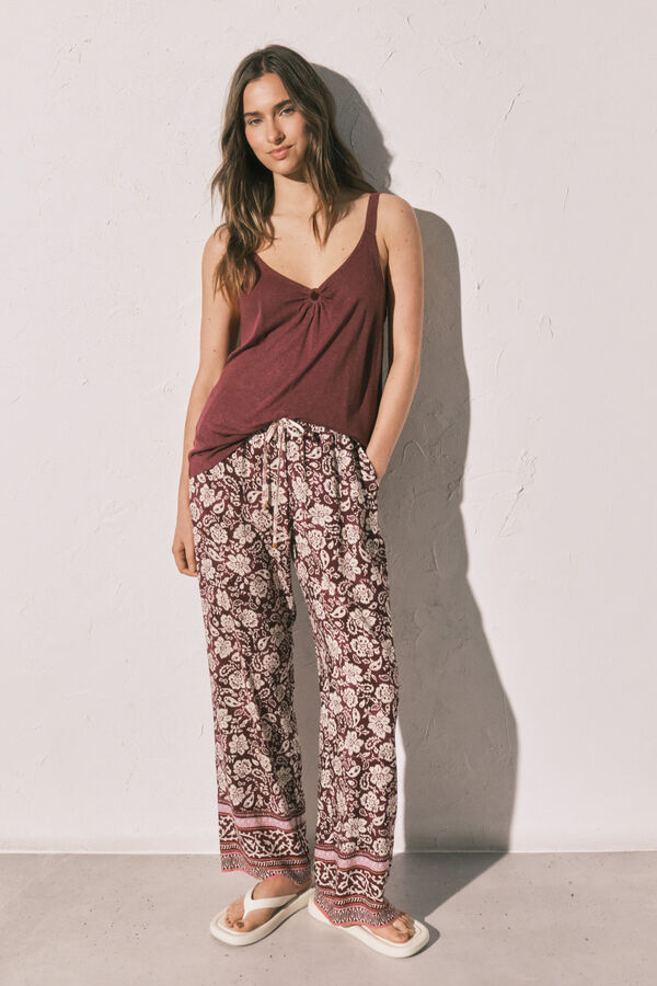 Women'secret Burgundy underwired ruched vest top printed