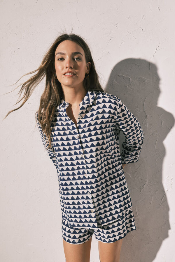 Women'secret Pyjama court chemise imprim&eacute; g&eacute;om&eacute;trique bleu